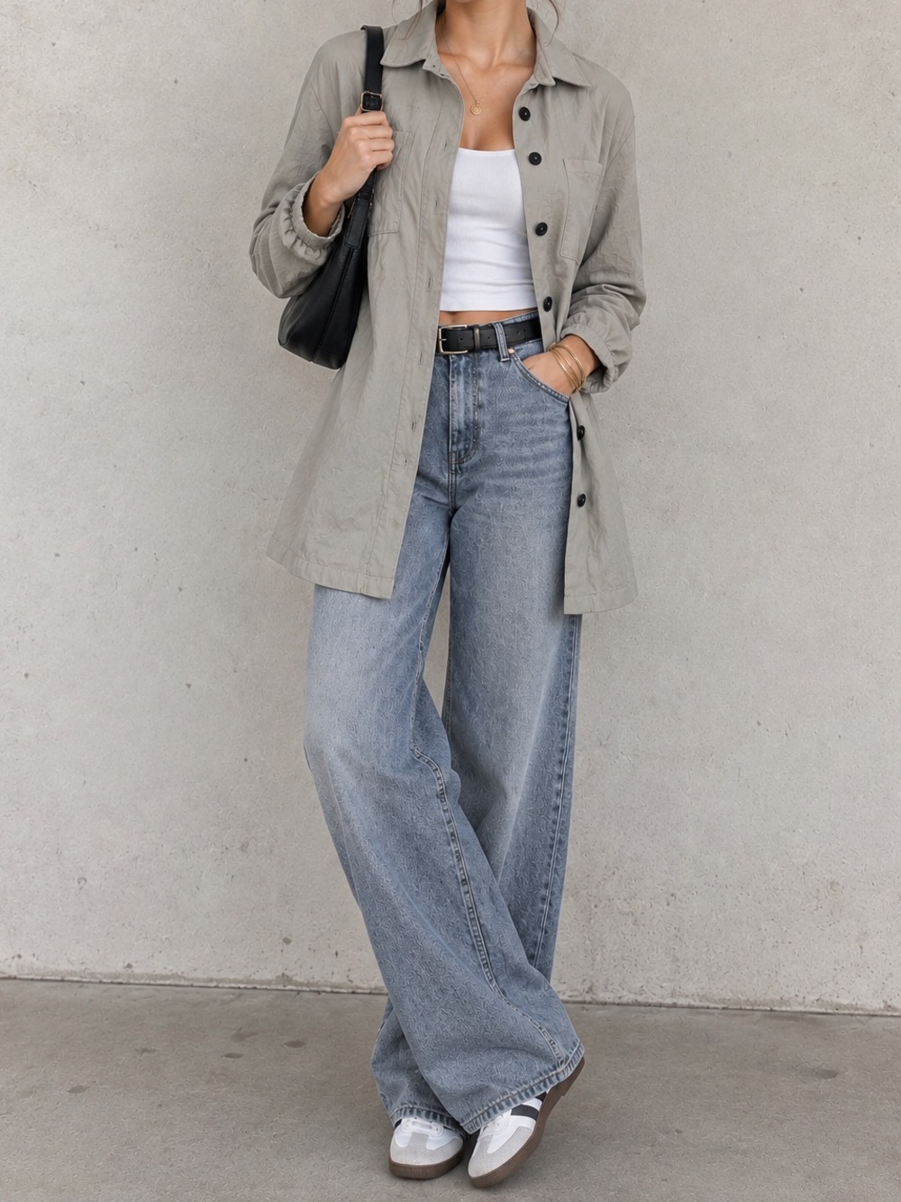 BDG by Urban Outfitters Light Gray Tan Belted Coat